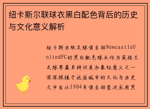 纽卡斯尔联球衣黑白配色背后的历史与文化意义解析